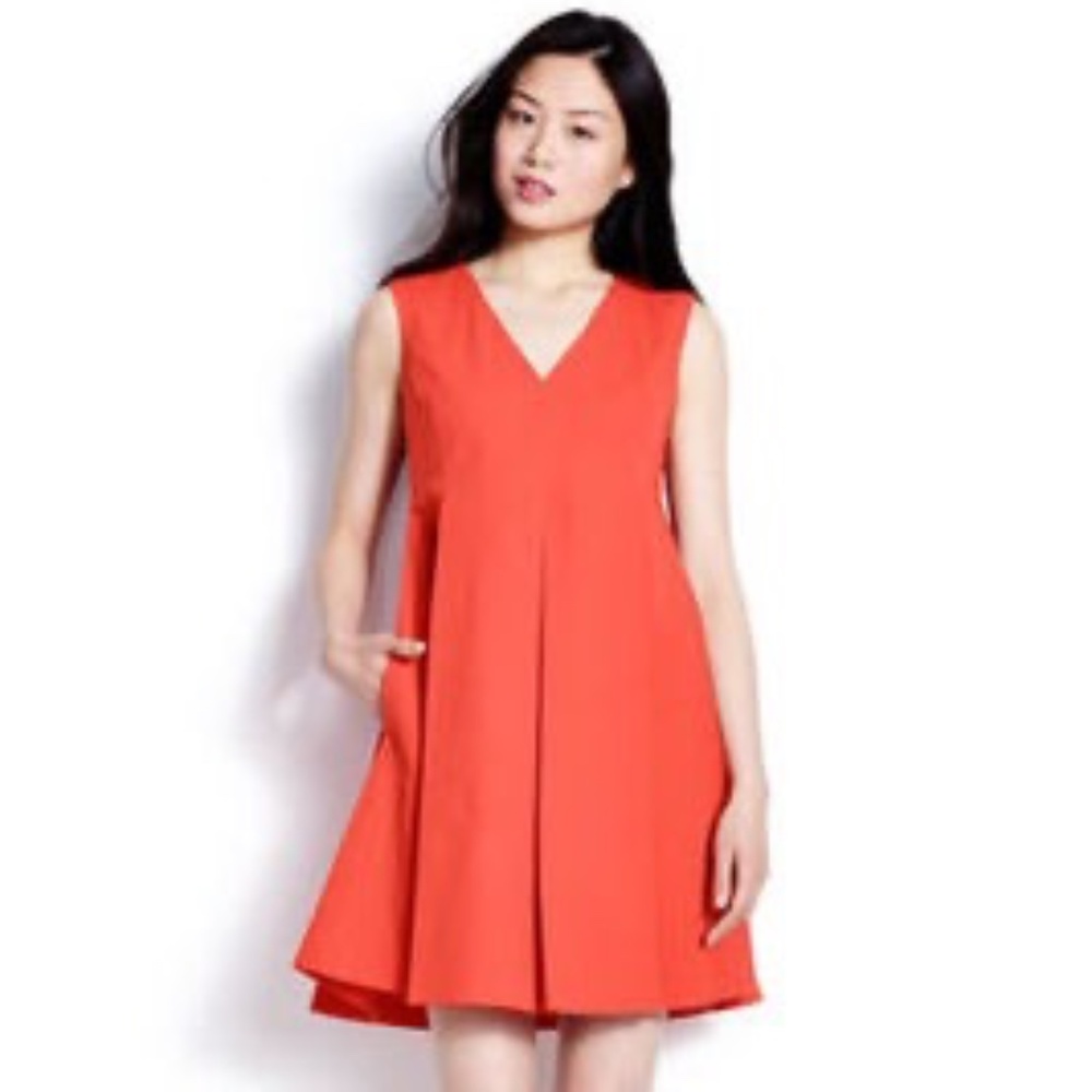 Lands' End Orange Cotton Stretch Pique Empire Pleats Dress